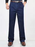 Elastane Classic Pure Color Straight Comfy Denim Pants