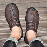 Mens Comfy Plus Size Stitching Print Lace Up Cargo Loafers