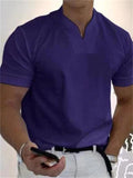 Muscle Men's Short Sleeve Stretchy Summer V Neck Shirt for Sports