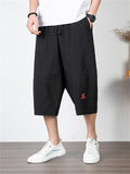 Men's Simple Style Casual Loose Large Size Retro Embroidered Cropped Pants