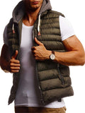 Men's Simple Solid Color Hooded Sleeveless Puffer Vest