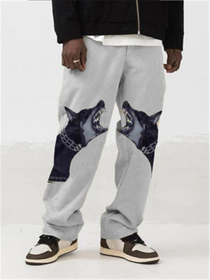 Men’s Fashion Straight Loose Dog Print Casual Pants