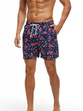 Mens Floral Printing Elastic Waist Casual Beach Shorts