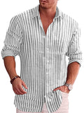 Men Casual Turn Down Collar Striped Cotton Shirt