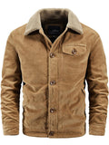 Mens Cozy Warm Corduroy Fleece Lined Bomber Jacket Coat