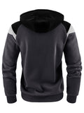 Men's Long Sleeve Contrast Color Zip Up Quilted Fleece Hoodies