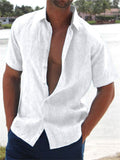 Men's Fashion Lapel Solid Color Short Sleeve Linen Shirts