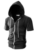 Simple Short Sleeve Drawstring Full Zip Mens Pink Hoodie