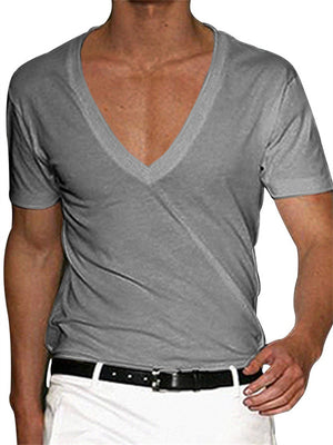 Men's Fashion Summer Deep V Neck Plain T-shirts