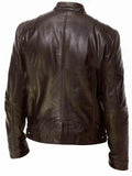 Business Gentleman Warm Zipper Pocket Stand Collar Leather Jacket