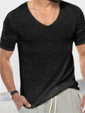 Summer V Neck Slim Fit Knitted Short Sleeve Tops for Fashion Men