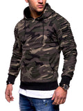 Male Casual Stretchy Striped Pleated Raglan Sleeve Pullover Hoodie