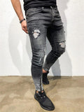 Elastane Zipper Slim Fit Distressed Denim Pants