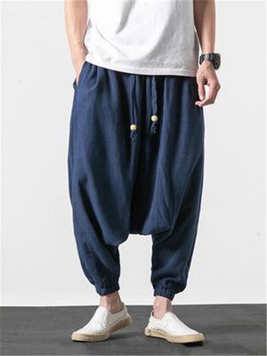 Linen Cotton Loose Baggy Drawstring Elastic Waist Harem Pants