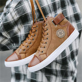 Men's British Style Front Lace Up Round Toe High Top Shoes