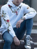 Stylish Rose Embroidery Pattern Long Sleeve Sweatshirt With Hood