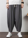 Simple Style Cotton And Linen Summer Leisure Plus Size Loose Wide-Leg Cropped Trousers