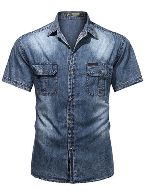 Faded Effect Classic Collar Chest Pocket Front Button Fastening Denim Shirt