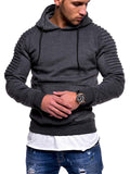 Male Casual Stretchy Striped Pleated Raglan Sleeve Pullover Hoodie