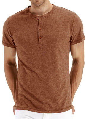 Men's Simple Style Solid Color Short-Sleeved Button T-Shirt