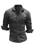 Simple Long Sleeve Denim M-3XL Street Fit Male Tops