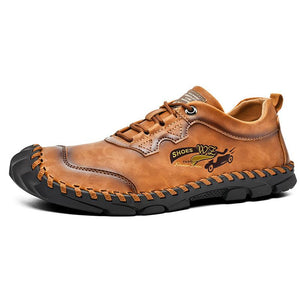 Men Hand Stitching Toe Protective Slip Resistant Leather Shoes