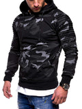 Male Casual Stretchy Striped Pleated Raglan Sleeve Pullover Hoodie