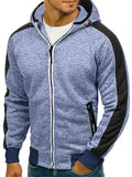 Men’s Warm Patchwork Zip Fastening Hooded Pocket Sweatshirt Coat