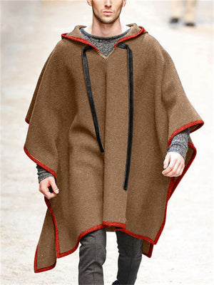 Men Vintage Wool-Blend Loose Coat Hooded Knight Cloak Cape