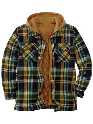 Stylish Plaid Loose Hooded Cotton Flannel Jacket Mens