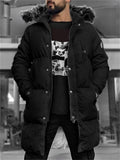 Men's Knee-Length Parka Padded Coat With Fur Hood