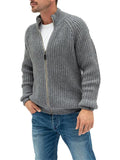 Men's Classic Solid Color Front Zipper Turtleneck Knitted Sweater