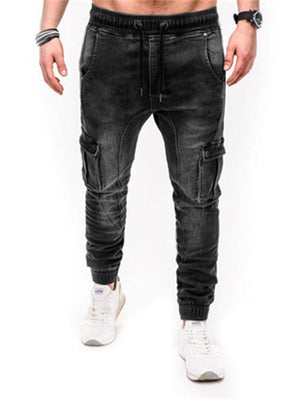 Mens Casual Classic Drawstring Denim Sports Ankle Pants