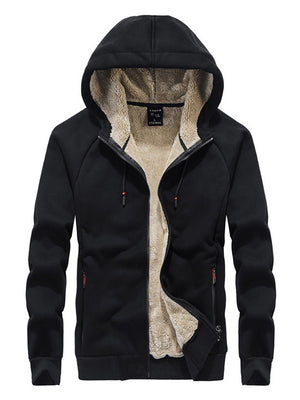 Men's Oversized Casual Sporty Zipper Hooded Thermal Solid Color Jacket