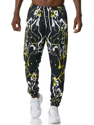 Elastic Waist Drawstring Mid-Rise Vibrant Graphic Print Track Pants