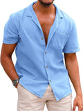 Male Linen Cotton Loose-fitting Button Up Short Sleeve Shirt