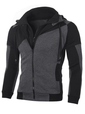 Men's Contrast Color Double Zipper Slim Fit Hooded Sweatshirts