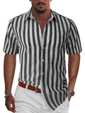 Men's Summer Classic Stripe Lapel Short Sleeve Button Beach Shirts