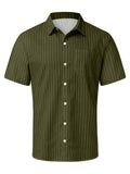 Summer Retro Vertical Stripe Short Sleeve Button Down Shirt for Men