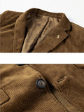 Men’s Classic Notched Lapel Collar Corduroy Flap Pocket Button Fastening Blazer Coat