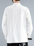 Men Simple Style Cotton and Linen Comfortable Stand Collar Retro Buttons Tops