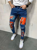 Casual Slim Fit Patchwork Denim Ankle Pants