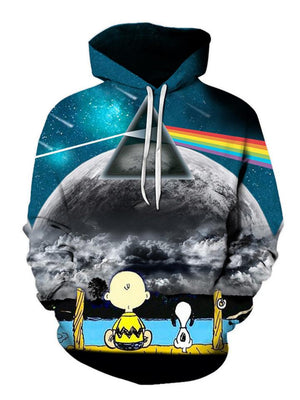 Fashion Personality Space Print Drawstring Hooded Hoodies