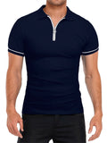 Men's Summer Short Sleeve Lapel Zipper Slim Fit Thin Polo T-shirts