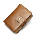 Genuine Leather Retro Multiple Compartment Card Slot Zip Closure Mini Wallet