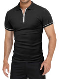 Men's Summer Short Sleeve Lapel Zipper Slim Fit Thin Polo T-shirts