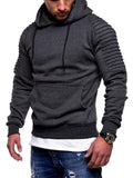 Male Casual Stretchy Striped Pleated Raglan Sleeve Pullover Hoodie