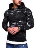 Male Casual Stretchy Striped Pleated Raglan Sleeve Pullover Hoodie