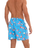 Mens Loose Straight Flamingo Print Beach Shorts