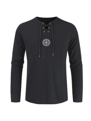 Lace Up Black Long Sleeve Shirt Mens